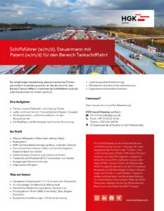 Stellenanzeige Schiffsführer, Steuermann mit Patent in der Tankschifffahrt